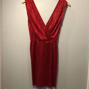 NWT Red Shimmer Pleated Dress-- Small